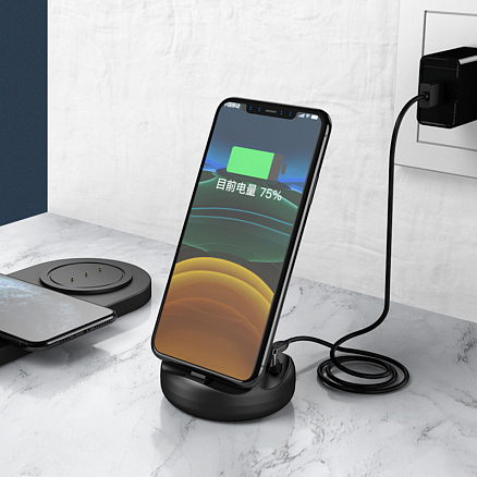 Беспроводная зарядка 7-в-1 для двух телефонов, Apple Watch, AirPods и Apple Pencil 10W c двумя USB портами SeenDa WS15 черная