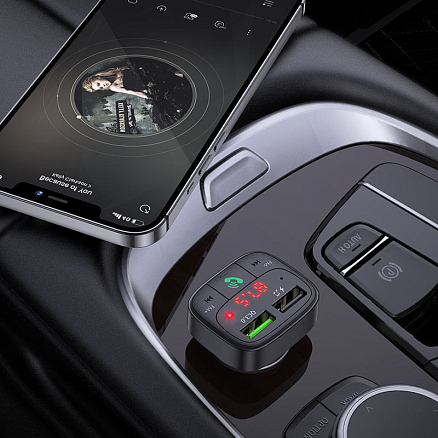 FM модулятор (трансмиттер) автомобильный с громкой связью и USB QC для зарядки Hoco E59 Promise черный