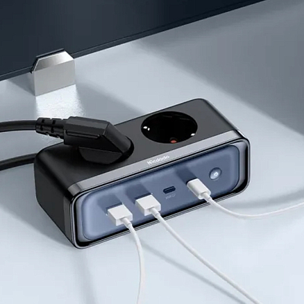 Сетевой фильтр на 2 розетки, 2 USB, 2 Type-C 70W GaN длина 1.5 м McDodo CH-4610 (быстрая зарядка QC, PD) черный