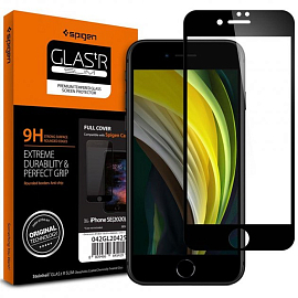 Защитное стекло для iPhone 7, 8, SE 2020, SE 2022 на весь экран противоударное Spigen Glass FC черное