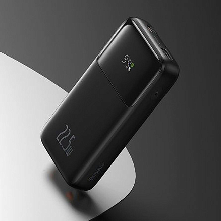 Внешний аккумулятор Baseus Comet Digital с встроенным кабелем 2хType-C 20000мАч (USB, Type-C, быстрая зарядка PD, QC, ток 2.4А, 22.5Вт) черный