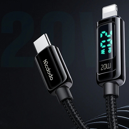 Кабель Type-C - Lightning для зарядки 1,2 м 3А 20W с дисплеем плетеный McDodo CA-8810 (быстрая зарядка PD) черный