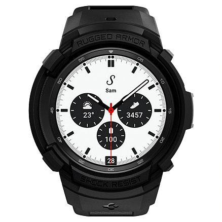 Чехол с ремешком для Samsung Galaxy Watch 4 Classic 42 мм гелевый Spigen Rugged Armor Pro черный