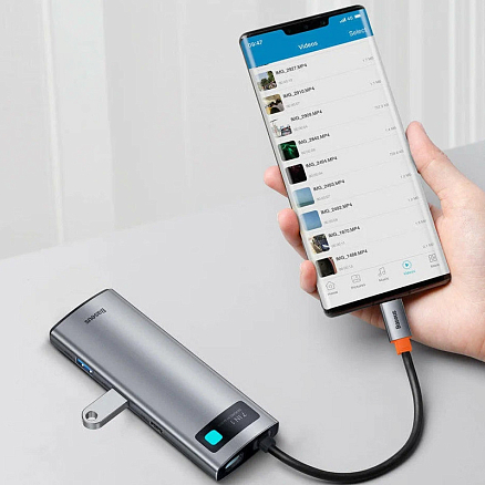 Хаб (разветвитель) Type-C - HDMI, 2 х USB 3.0, Type-C, Type-C PD, SD, microSD Baseus Gleam Series серый