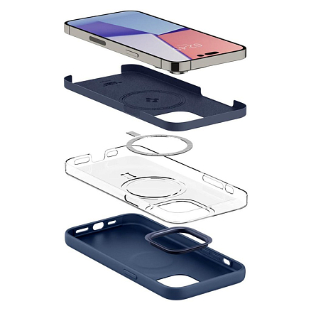 Чехол для iPhone 14 Pro Max силиконовый Spigen Silicone Fit MagSafe синий