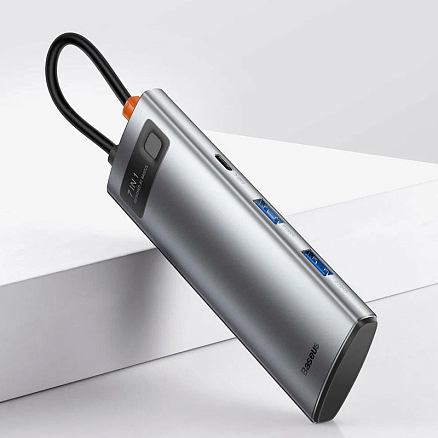 Хаб (разветвитель) Type-C - HDMI, 2 х USB 3.0, Type-C, Type-C PD, SD, microSD Baseus Gleam Series серый