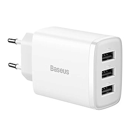 Зарядное устройство сетевое с тремя USB входами Baseus Compact Charger 3U 17W белое