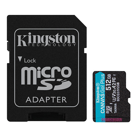Карта памяти Kingston Canvas Go Plus MicroSDXC 512Gb UHS-I U3 V30 170 Мб/с с адаптером SD
