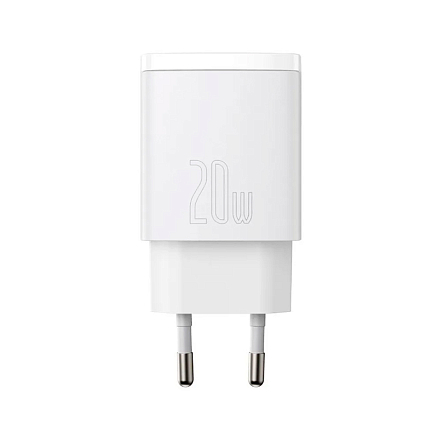 Зарядное устройство сетевое с USB и Type-C входами 3А 20W Baseus Compact CCXJ-B02 (быстрая зарядка PD 3.0, QC 3.0) белое