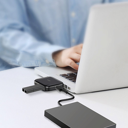 USB 2.0 HUB (разветвитель) на 4 порта Baseus Fully folded с питанием MicroUSB черный