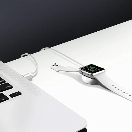 Беспроводная зарядка для Apple Watch магнитная MFi Ugreen CD177 с Type-C кабелем белая
