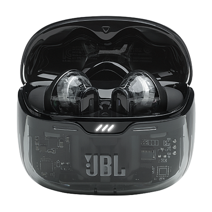 Наушники TWS беспроводные JBL Tune Beam Ghost вакуумные с микрофоном прозрачно-черные