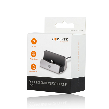 Док-станция с Lightning разъемом для iPhone или iPad 2A Forever DS-01 серебристая