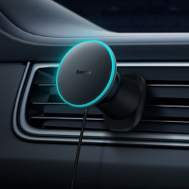 Держатель автомобильный в решетку обдува магнитный с беспроводной зарядкой (быстрая) Baseus CW01 черный