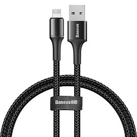 Кабель USB - Lightning для зарядки iPhone 0,5 м 2.4А плетеный Baseus Halo черный