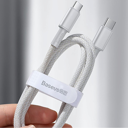 Кабель Type-C - Type-C длина 1 м 5A 20V 100W плетеный Baseus High Density (быстрая зарядка PD, QC 3.0) белый