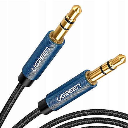 Кабель 3,5 мм - 3,5 мм (стандартный аудио разъем) Aux 1 метр плетеный Ugreen AV112 сине-черный