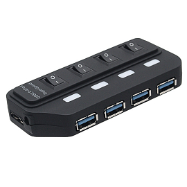 USB 3.0 HUB (разветвитель) на 4 порта NOVA-116 с выключателями черный
