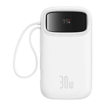 Внешний аккумулятор Baseus QPow 2 Digital с встроенным кабелем 2хType-C 20000мАч (USB, быстрая зарядка PD, QC, ток 3А, 30Вт) белый