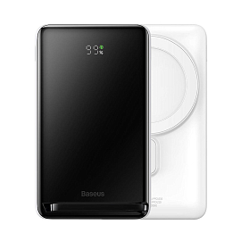 Внешний аккумулятор Baseus Magnetic Bracket с беспроводной зарядкой MagSafe 10000мАч (USB, Type-C, ток 3А, быстрая зарядка QC, PD, 20Вт) белый