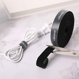 Органайзер кабеля стяжка на липучке Usams ZB060 рулон 0,5 метра черный