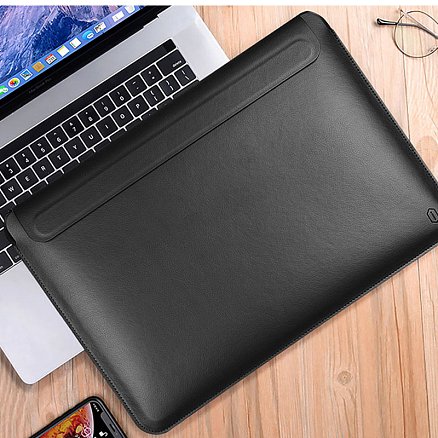 Чехол для Apple MacBook Air 13 (2018-2019) A1932, (2020) А2179, M1 (2020) A2337 кожаный футляр с подставкой Wiwu Skin Pro Stand черный