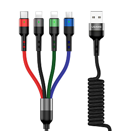 Кабель USB - 2 х Lightning, MicroUSB, Type-C 1,5 м 3A плетеный витой Usams U26 черный