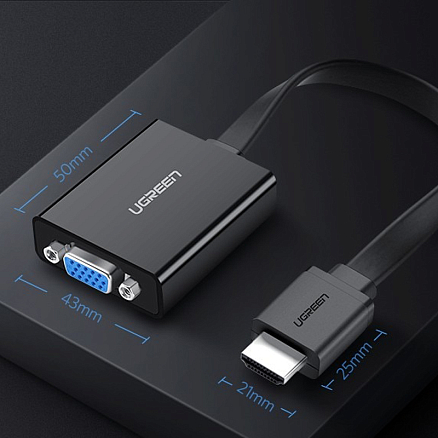 Переходник (преобразователь) HDMI - VGA, 3,5 мм длина 17 см Ugreen MM103 с питанием MicroUSB черный