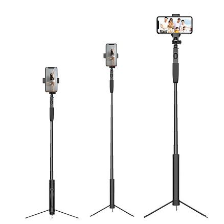 Монопод-стабилизатор Bluetooth 1-осевой с кнопкой, треногой и подсветкой Nova A21 (длина 160 см) черный
