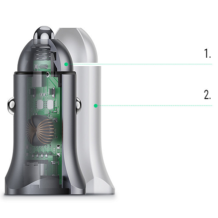 Зарядное устройство автомобильное с USB и Type-C входами 3A 20W Ugreen CD130 (быстрая зарядка PD 3.0, QC 3.0) серебристое