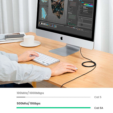 Сетевой кабель (патч-корд) RJ45 Cat.6A UTP длина 1,5 м Ugreen NW122 черный