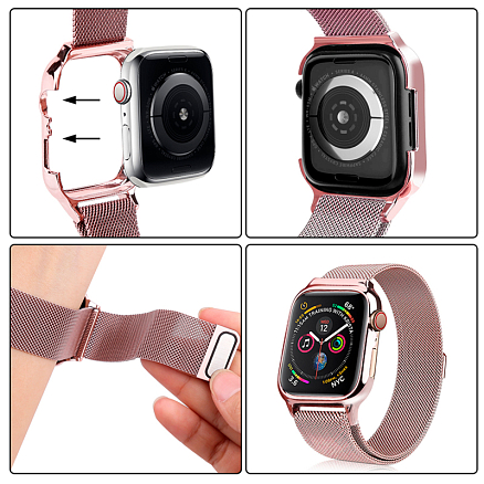 Чехол с ремешком для Apple Watch 42 и 44 мм миланское плетение Nova Body розовое золото