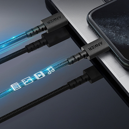 Кабель Lightning - Type-C длина 0.9 м 18W MFi плетеный Anker Powerline Select+ (быстрая зарядка) черный