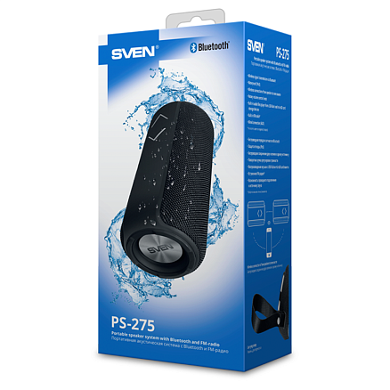 Портативная колонка Sven PS-275 с защитой от воды, подсветкой, FM-радио, USB и поддержкой MicroSD карт черная