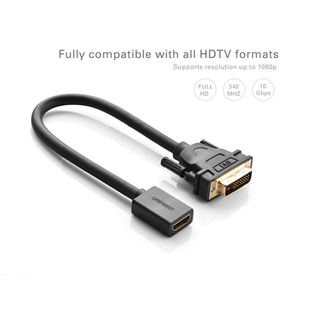 Переходник DVI-D - HDMI (папа - мама) 22 см Ugreen 20118 черный