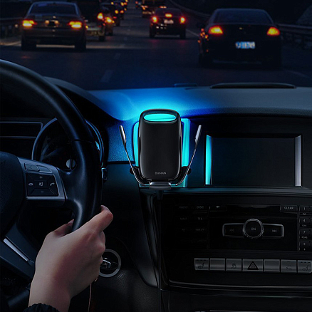 Держатель автомобильный в решетку обдува с беспроводной зарядкой (быстрая) и автоматическим зажимом Baseus Milky Way черный