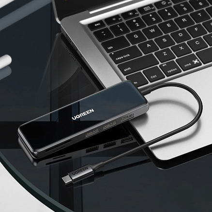 Хаб (разветвитель) Type-C - HDMI 4K 60Hz, 3 х USB 3.0, Type-C PD 100W с картридером SD и MicroSD Ugreen CM314 серый