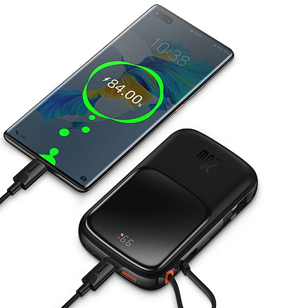 Внешний аккумулятор Baseus Qpow Pro Digital 20000мАч (USB, Lightning, Type-C, ток 2.4А, быстрая зарядка QC, 20Вт) черный