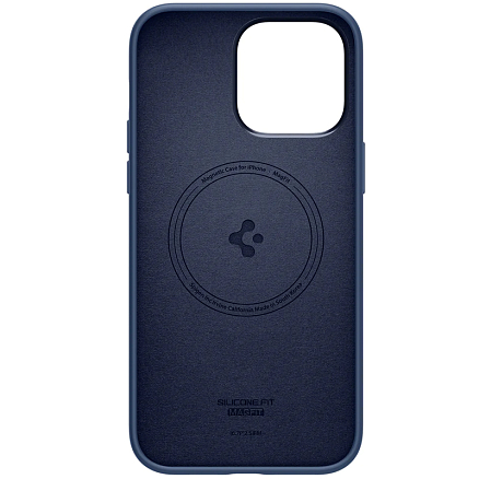 Чехол для iPhone 14 Pro силиконовый Spigen Silicone Fit MagSafe синий