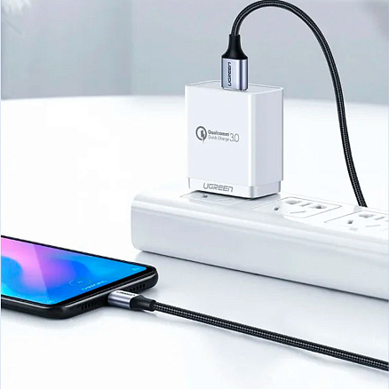 Кабель Type-C - USB 2.0 для зарядки 1 м 3А плетеный Ugreen US288 (быстрая зарядка QC 3.0) черный