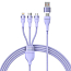 Кабель USB, Type-C - MicroUSB, Lightning, Type-C 1,2 м 5A 100W плетеный Baseus Flash Series фиолетовый