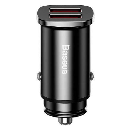 Зарядное устройство автомобильное с двумя USB входами 5А 30W Baseus Square Metal (быстрая зарядка QC 3.0) черное