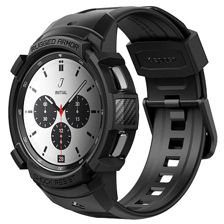 Чехол с ремешком для Samsung Galaxy Watch 4 Classic 42 мм гелевый Spigen Rugged Armor Pro черный