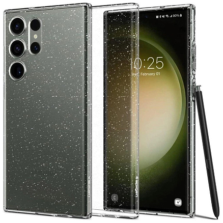 Чехол для Samsung Galaxy S23 Ultra гелевый с блестками Spigen Liquid Crystal Glitter прозрачный