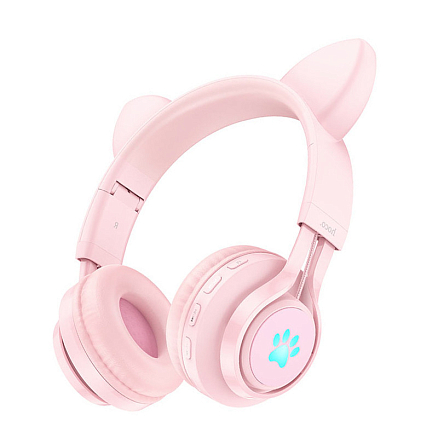 Наушники для детей беспроводные Bluetooth Hoco W39 накладные складные розовые