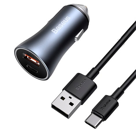 Зарядное устройство автомобильное с USB и Type-C входами 5A 40W Baseus Golden Contactor Pro серое