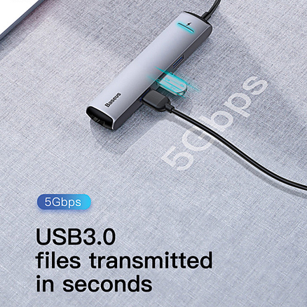 Хаб (разветвитель) Type-C - 3 x USB 3.0, RJ45, HDMI, Type-C Baseus Mechanical eye серый