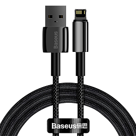 Кабель USB - Lightning для зарядки iPhone 1 м 2.4А плетеный Baseus Tungsten Gold черный