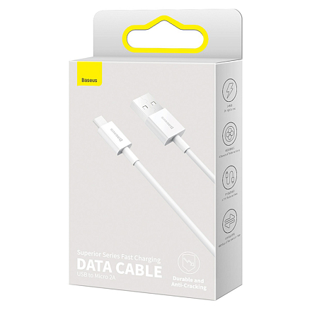 Кабель USB - MicroUSB для зарядки 2 м 2A Baseus Superior белый