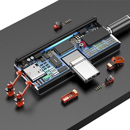 Переходник Type-C - 3,5 мм, Type-C (папа - мама, мама) Baseus L57 (быстрая зарядка PD) черный